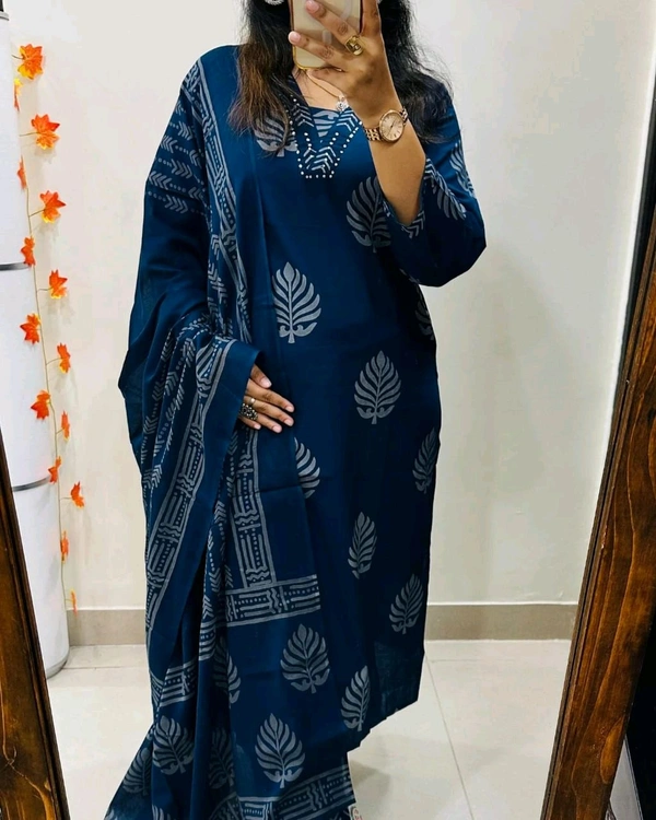 KDJ 5628 *Heavy Cotton*  Sequence Work Kurti with Hand work Pant 


 - Blue, 3XL-46