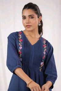 SF5 5631 Heavy Cotton With  embroidered  work Kurti Paired With Pant 
 - Blue, M-38
