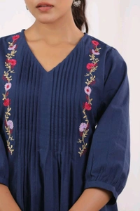 SF5 5631 Heavy Cotton With  embroidered  work Kurti Paired With Pant 
 - Blue, 2XL-44