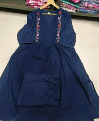 SF5 5631 Heavy Cotton With  embroidered  work Kurti Paired With Pant 
 - Blue, 2XL-44