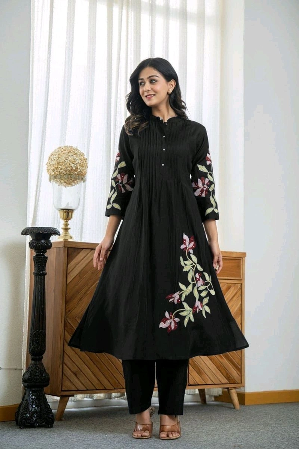 SF5 5631 Heavy Cotton With  embroidered  work Kurti Paired With Pant 
 - Black, L-40