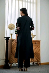 SF5 5631 Heavy Cotton With  embroidered  work Kurti Paired With Pant 
 - Black, XL-42