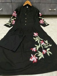 SF5 5631 Heavy Cotton With  embroidered  work Kurti Paired With Pant 
 - Black, XL-42