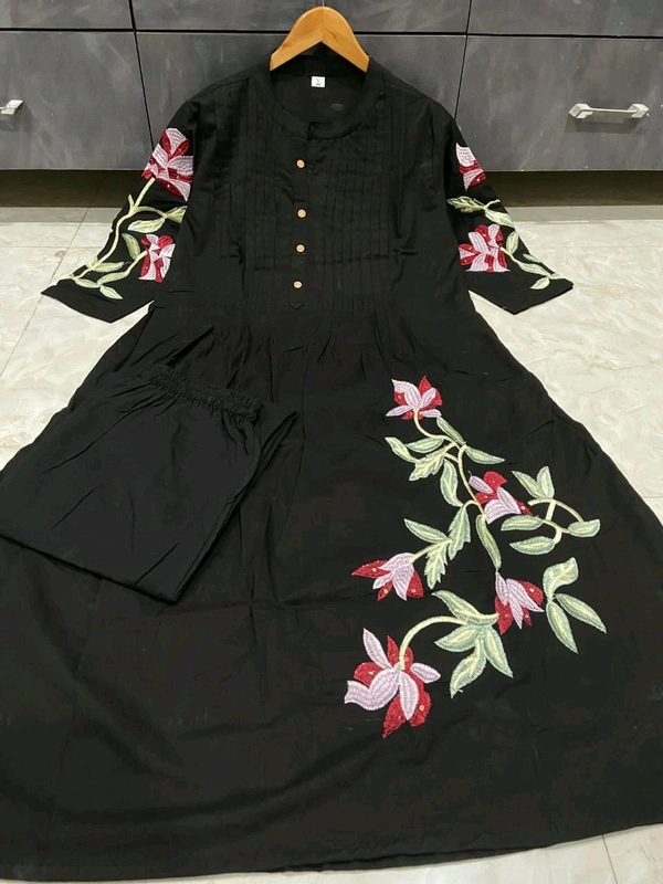 SF5 5631 Heavy Cotton With  embroidered  work Kurti Paired With Pant 
 - Black, XL-42