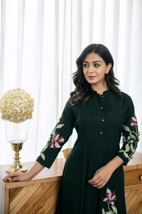 SF5 5631 Heavy Cotton With  embroidered  work Kurti Paired With Pant 
 - Black, 2XL-44