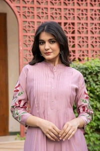 SF5 5631 Heavy Cotton With  embroidered  work Kurti Paired With Pant 
 - Pink, L-40