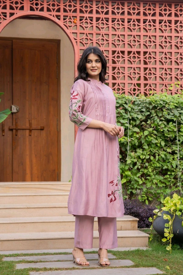 SF5 5631 Heavy Cotton With  embroidered  work Kurti Paired With Pant 
 - Pink, 2XL-44