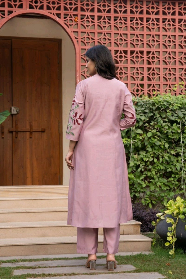 SF5 5631 Heavy Cotton With  embroidered  work Kurti Paired With Pant 
 - Pink, 2XL-44