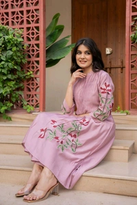 SF5 5631 Heavy Cotton With  embroidered  work Kurti Paired With Pant 
 - Pink, 2XL-44