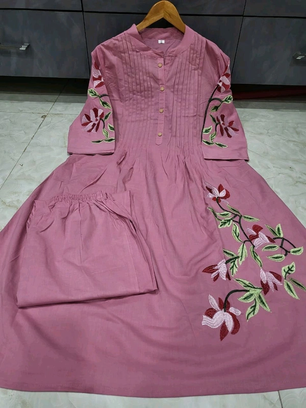 SF5 5631 Heavy Cotton With  embroidered  work Kurti Paired With Pant 
 - Pink, 2XL-44