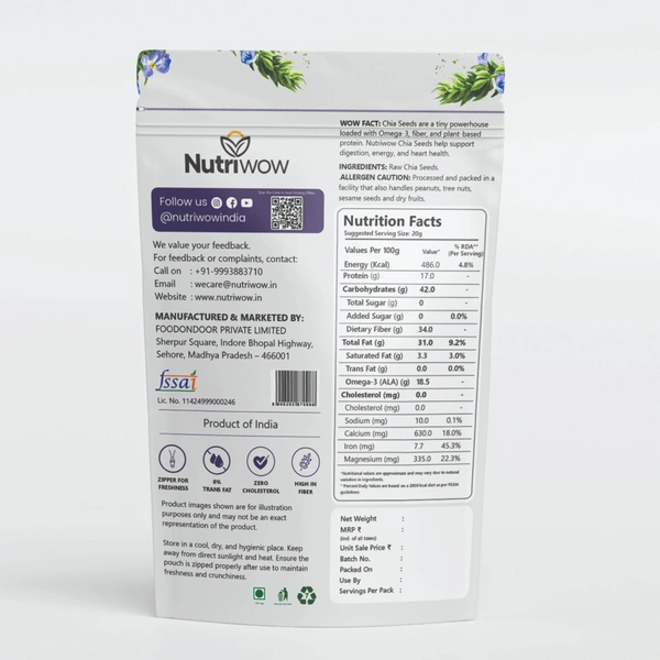 Nutriwow Premium Chia Seed | 500g (250g Pack of 2) - 500g