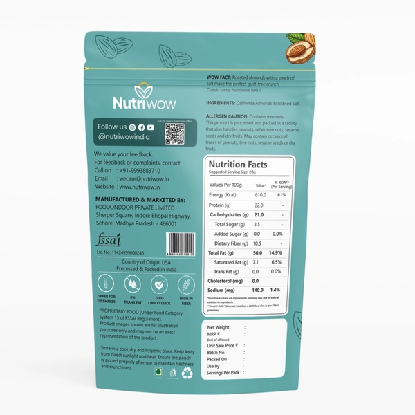 Nutriwow Premium Omani Dates 400g & Roasted & Salted Almonds 200g | Khajur and Badam - 600g