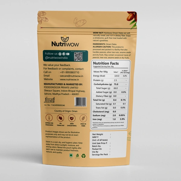 Nutriwow Premium Omani Dates 400g & Roasted & Salted Almonds 200g | Khajur and Badam - 600g