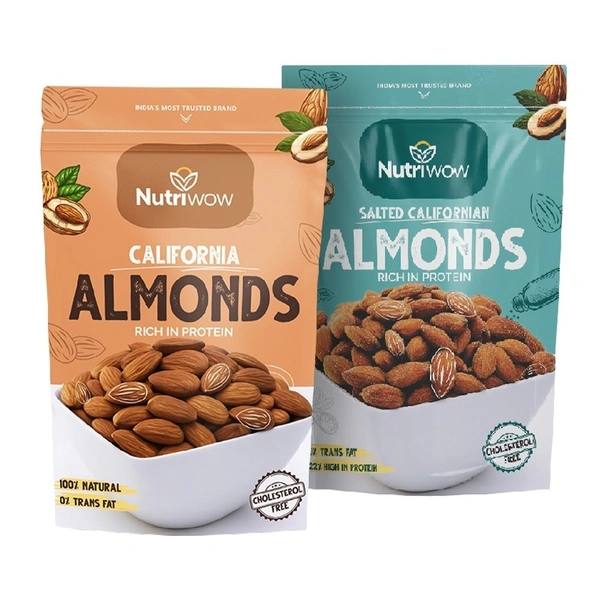 Nutriwow Premium Classic Roasted & Salted Almonds & Premium Whole Almonds | Badam | 400g (200g each) - 400g