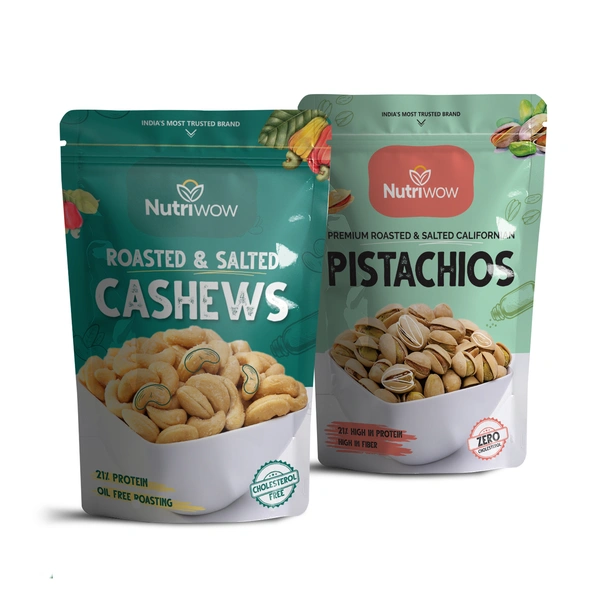 Nutriwow Premium Classic Roasted & Salted Cashew & Pistachios | Kaju and Pista | 400g (200g each) - 400g, Roasted & Salted