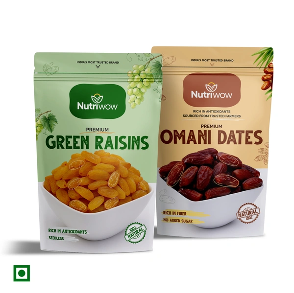Nutriwow Premium Omani Dates, Khajur 400g and Premium Green Raisins, Kishmish 500g - 900g