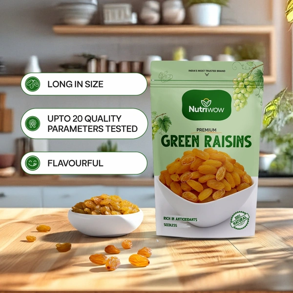Nutriwow Premium Green Raisins | Kishmish | 1Kg (500g Pack of 2) - 1kg