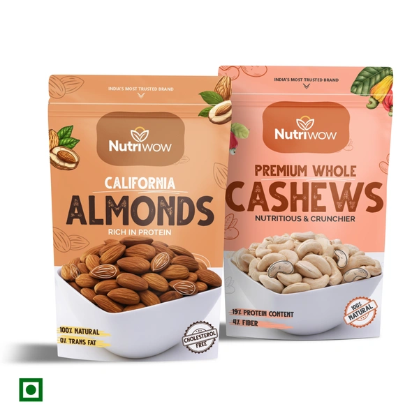 Nutriwow Premium Whole Cashews and Whole California Almonds | 400g (200g each) - 400g, Whole