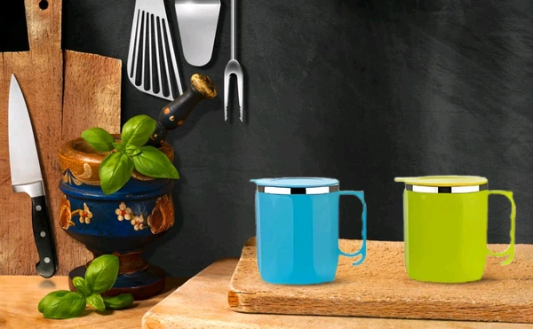 250ML STAINLESS STEEL MUG: INSULATED, LEAKPROOF LID, HOT/COLD DRINKS (MIX COLOR) 02 pcs - 250ml, Dark Blue