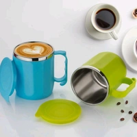 250ML STAINLESS STEEL MUG: INSULATED, LEAKPROOF LID, HOT/COLD DRINKS (MIX COLOR) 02 pcs - 250ml, Dark Blue
