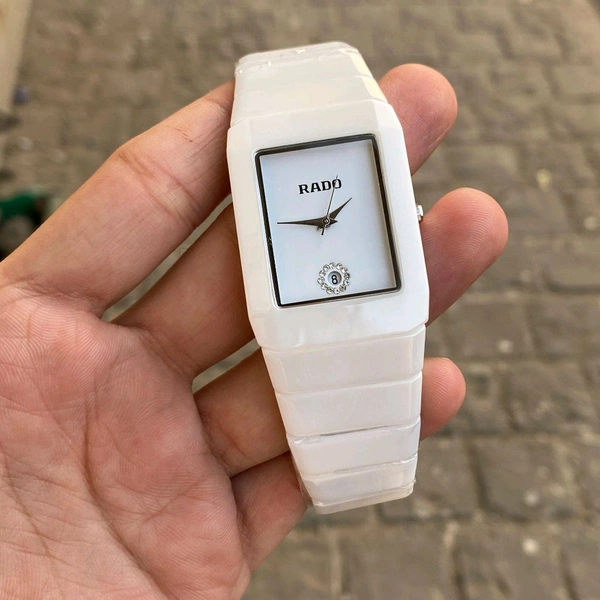 Analog Ceramica Jublie Square High Quality Quartz Movement Watch With High Quality Strap Best Finishing Body & Case - White