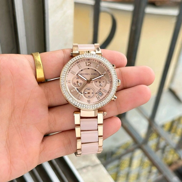 Analog MK5896Parker Rose Gold Heavy Quality Original Chronograph Machinery Watch For Her