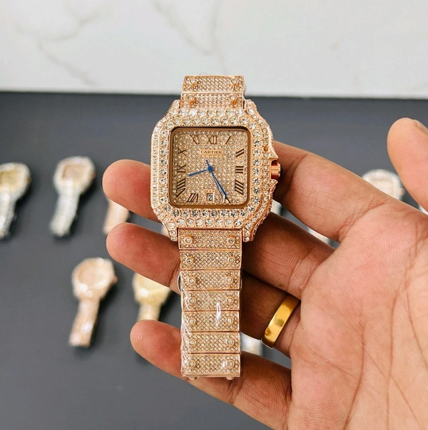 Analog Super Slim Daimond Studded Bezel And Chain High Quartz Movement Collection For Men - SRH3