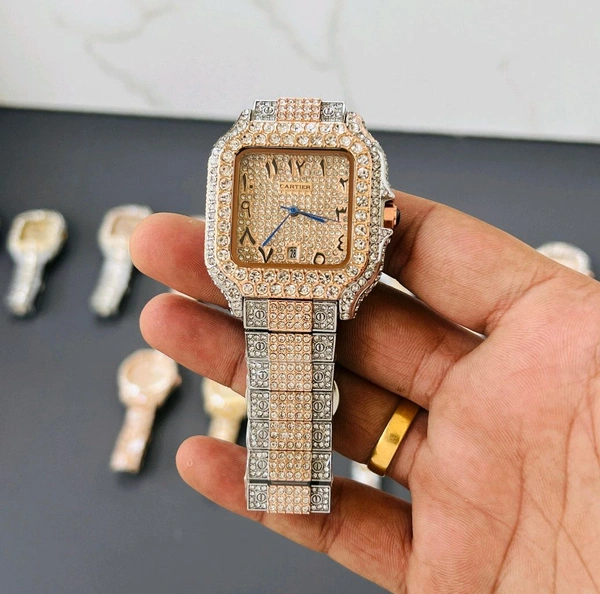 Analog Super Slim Daimond Studded Bezel And Chain High Quartz Movement Collection For Men - SRH6