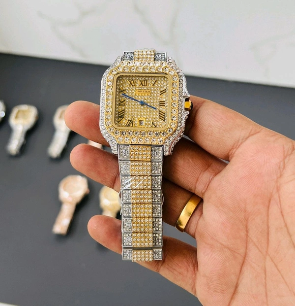 Analog Super Slim Daimond Studded Bezel And Chain High Quartz Movement Collection For Men - SRH7