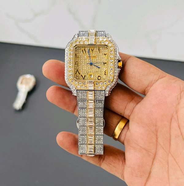 Analog Super Slim Daimond Studded Bezel And Chain High Quartz Movement Collection For Men - SRH8