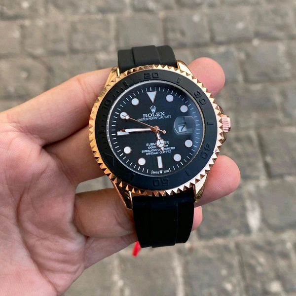 Analog Yacht Master High Quality Battery Optimized Machinery Watch With Black Rubber Strap - SRW3