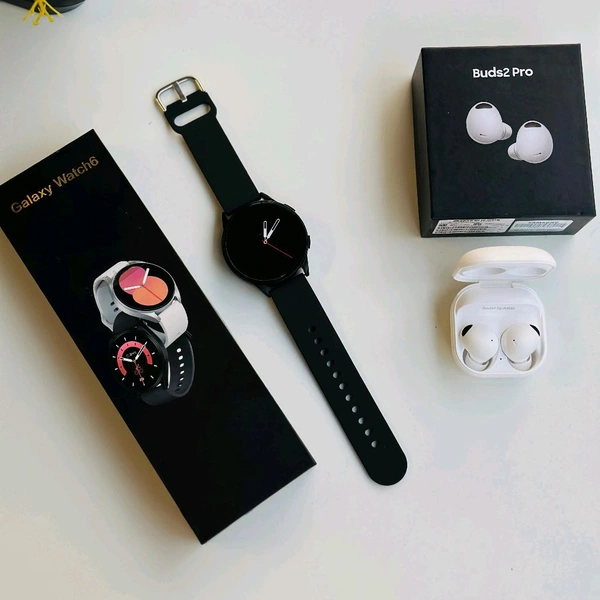 Budget Combo Offer, Galaxy Watch 6 And Galaxy Buds 2 Pro | Super Quality, Bluetooth Calling - White