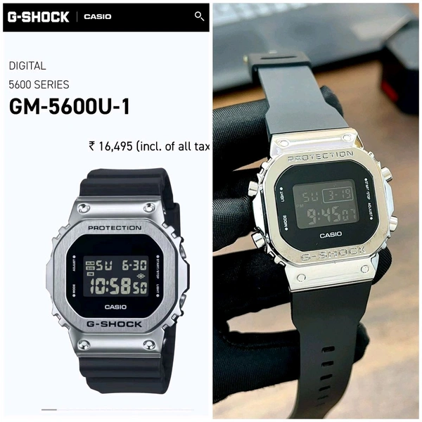 Digital G-Steel GM-5600 Black Digital Dial Black Resin Strap Unisex Watch With Free Original Tin Box Packing