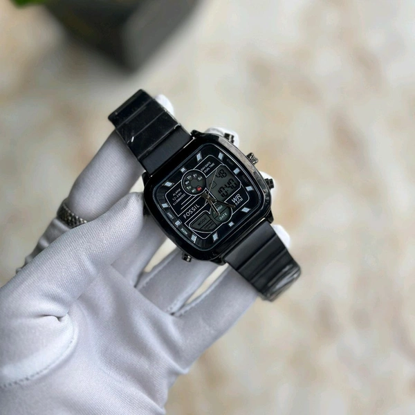 Fossil Retro Anadigital Analog-Digital Black Dial Men's Watch With High Quality Strap Best Finishing Body & Case - Black