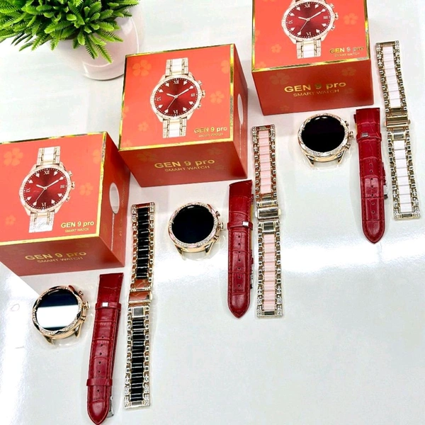 Generation 9 Pro 2024 Diamond Design With Dual Belts, One Silicon One Metal, Metallic Alloy Body With Amalgam Of Most - Pink