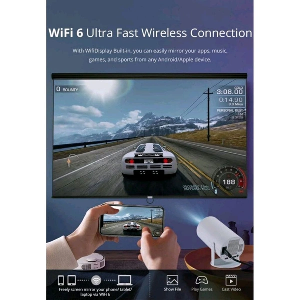 HD Android 11 Projector WiFi 6/BT 5.0 180° Rotation Auto Keystone (4500 Im /1 Speaker /Wireless / Remote Controller) Portable Projector (White)