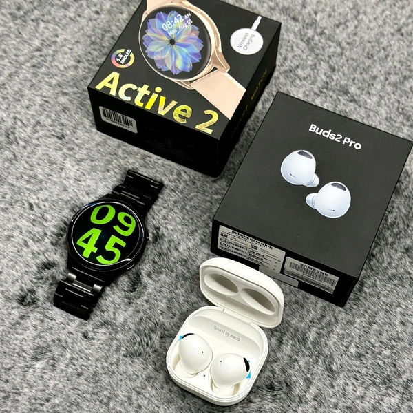 Most Awaited Budget Combo | Active 2 Amoled Display Smartwatch And Buds 2 Pro Best Quality Earphone - Black/White