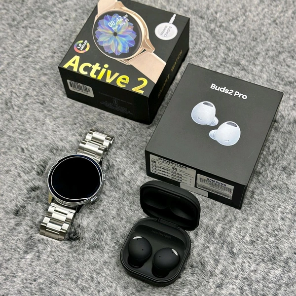 Most Awaited Budget Combo | Active 2 Amoled Display Smartwatch And Buds 2 Pro Best Quality Earphone - Silver/Black