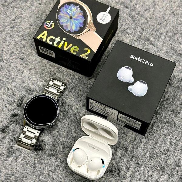 Most Awaited Budget Combo | Active 2 Amoled Display Smartwatch And Buds 2 Pro Best Quality Earphone - Silver/White