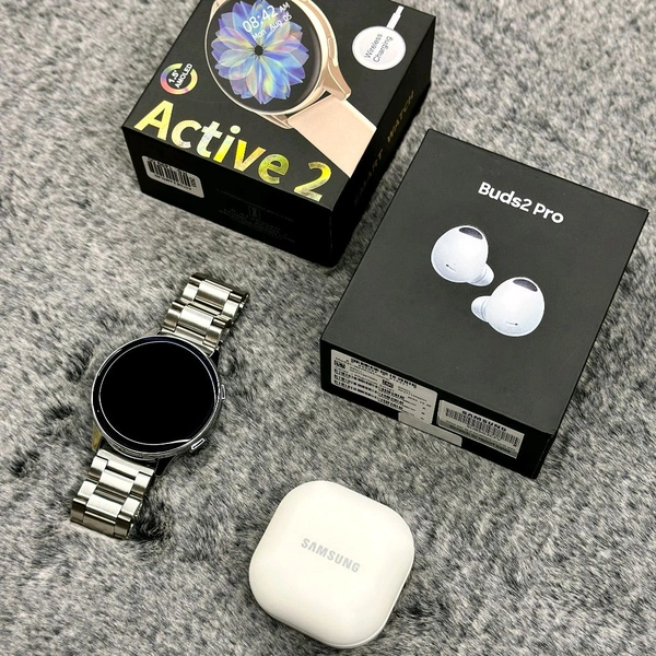 Most Awaited Budget Combo | Active 2 Amoled Display Smartwatch And Buds 2 Pro Best Quality Earphone - Silver/White