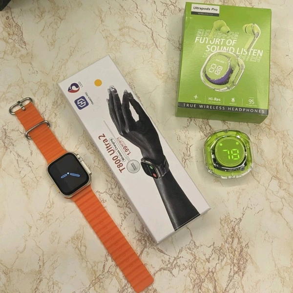 Most Awaited Budget Combo | T800 Ultra Budget Smartwatch And Budget Esthetic Tws - Green