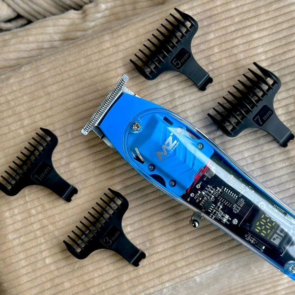 Original MZ M853T (PROFESSIONAL HAIR TRIMMER )Transparent Graffiti Blade With LED Display Trimmer 180 min Runtime 3 Length Settings (Blue)