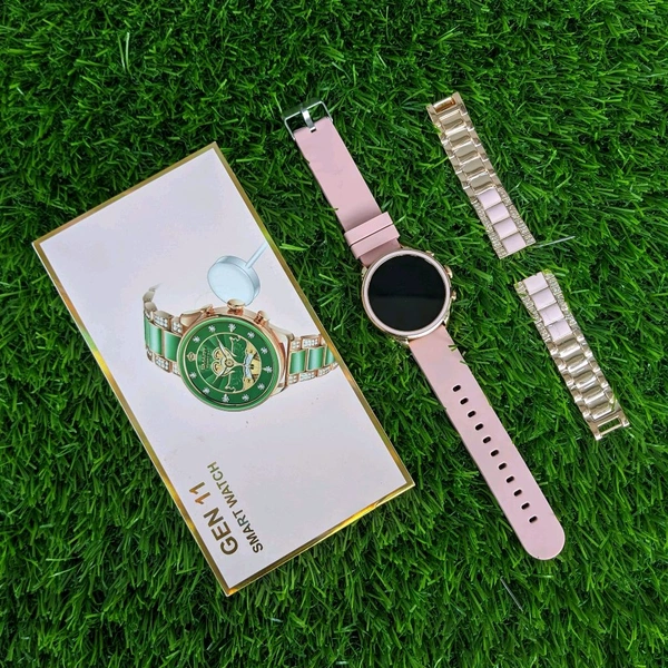 Smartwatch Generation 11 Premium Smartwatch - 2024 Diamond Design With Dual Belts | One Silicon Strap And One Metal