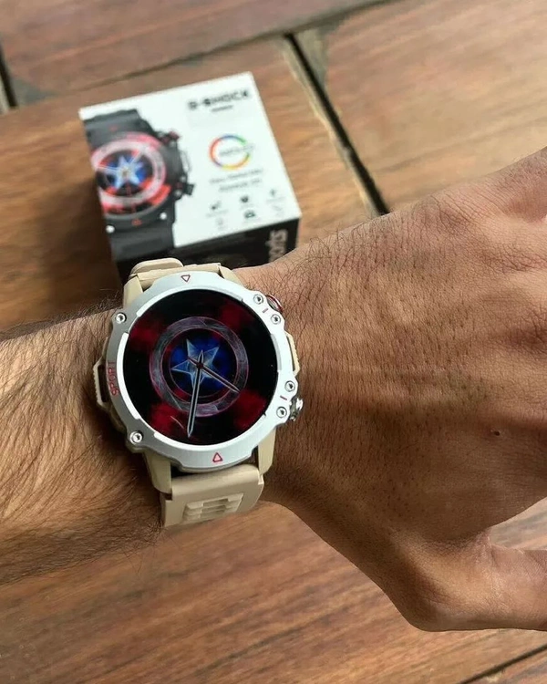 Trending G-shock Avengers Design Smart Watch With Wallpaper Change And Calling, LED display - Cream