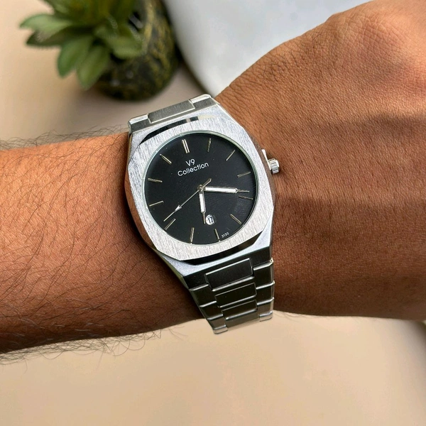 V9 Analog Quartz Movement Collection With High Quality Strap Best Finishing Body & Case - Black