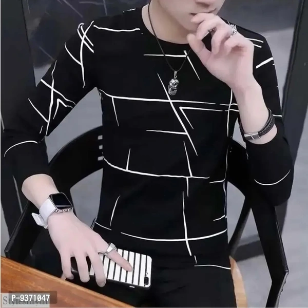 Elegant Cotton Black Round Neck Printed Full Sleeves T shirt For Men