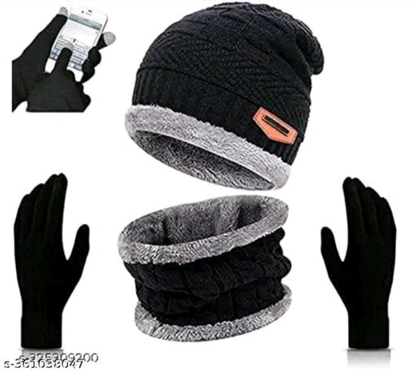 Beanie warm caps for Men and Women with hand gloves. Set of 1