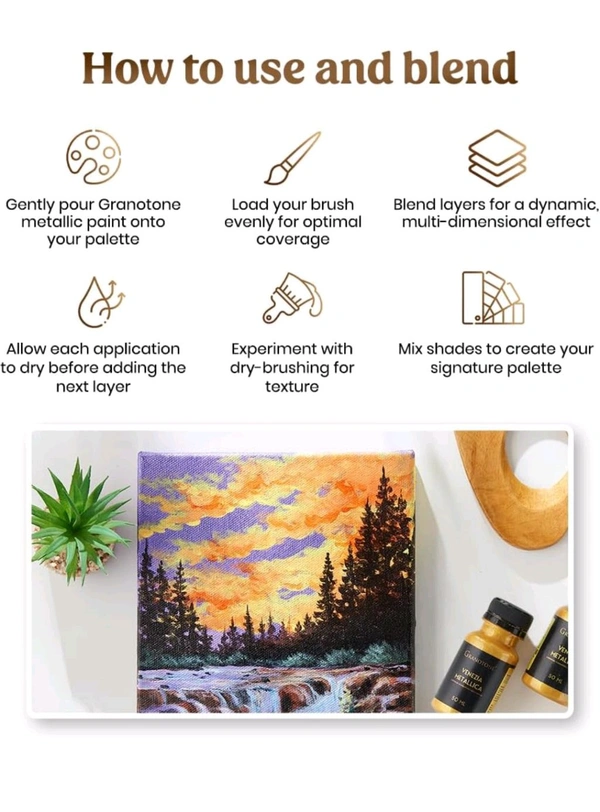 GRANOTONE Venezia Metallic Acrylic Paint - 50ml, 12 Shades, Non-Fading, Indoor/Outdoor, Non-Toxic, for Artists, Hobbyists & Kids, Made in India