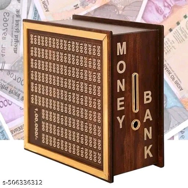 Wooden Money Saving Box - Cash Saver Money Box with Counting Target, ₹1,00,000 Savings Challenge Piggy Bank, Cash Vault Savings Box, Unique Decorative Savings Box - Brown