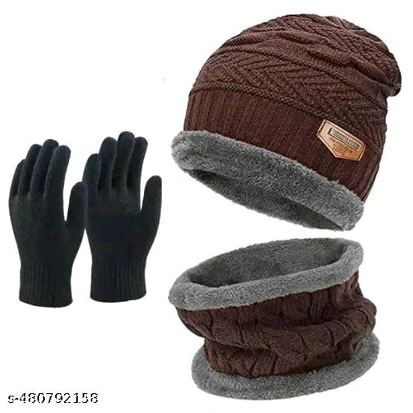 Unisex Winter Knit Beanie Cap Hat Neck Warmer Scarf And Hand Gloves 